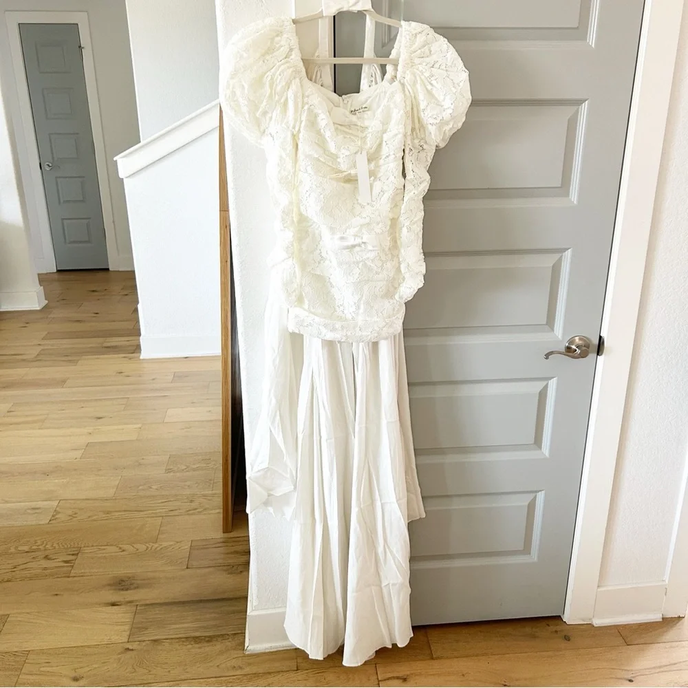 NWT For Love & Lemons Colette Lace Bow Bridal Dress With Train - Picture 10 of 14